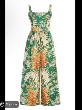 Cara Cara Green Tropical Print Wide-Leg Jumpsuit